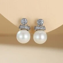 1 Cặp Hoa tai thiết kế vương miện ngọc trai giả thanh lịch, Trang sức thời trang và đa năng dành cho phụ nữ, Thích hợp cho đám cưới và các dịp khác - bông tai - Xem 2