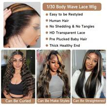 Lace Front Wig Human Hair Pre Plucked 13x4 Body Wave 1B/30 Highlight Lace Front Wig Human Hair 200% Density Ombre Colored Wigs Human Hair HD Lace Frontal Wigs Human Hair
