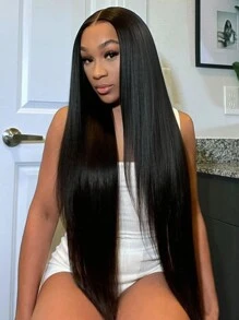30Inch Long Straight Black Wigs For Women Synthetic Middle Part 4x1 Lace Part Wig Natural Looking Wig For Daily Part Use - Natural Black - View 2
