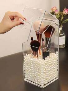 1 pièce Support transparent pour pinceaux de maquillage avec couvercle anti-poussière et imperméable, convient également pour ranger des articles de papeterie et des masques de protection. Utilisable pour les vacances à la plage, la salle de bain, la chambre, grande capacité - Transparent - Voir 8