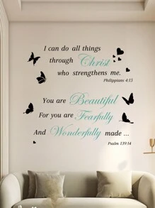 1pc Self-Adhesive Wall Sticker, Butterfly & Heart Print Waterproof Wall Decal For Bedroom, Living Room Decor, Stickers, Wall Decal, Vinyl Decal For Home Decorations, Spring Decoration Items Refresh Your Home, Festival Decoration Stickers Gifts Birthday Graduation