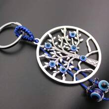 1 件生命之树钥匙扣，土耳其蓝珠吊坠圆形钥匙圈，墙壁装饰钥匙扣，汽车配件，节日/生日礼物 - 藍色 - 查看 6