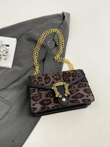 时尚百搭大容量麂皮豹纹女士单肩包/斜挎包 - 黑色 - 查看 5