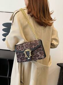 时尚百搭大容量麂皮豹纹女士单肩包/斜挎包 - 黑色 - 查看 1