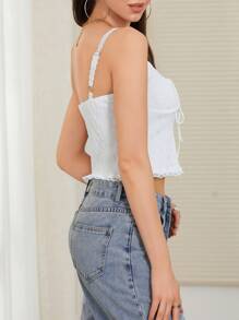 Women Lace Trim Tank Top, Cute Tops For Teens, Solid Color Summer Spaghetti Strap Cami Shirt Going Out Top - 白色 - 查看 6