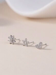KARYOKO Bộ 3 chiếc ghim mũi nữ, đá Cubic Zirconia sáng bóng AAA hình trái tim và hoa đính kèm ghim bi và nhẫn mũi xương Ngày lễ tình nhân, Mẹ, Mẹ, Ngày của Mẹ, Quà tặng - Khuyên mũi - Xem 5