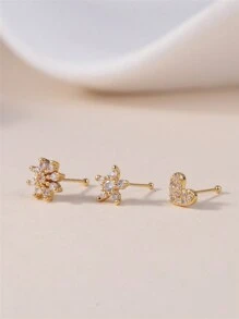 KARYOKO Bộ 3 chiếc ghim mũi nữ, đá Cubic Zirconia sáng bóng AAA hình trái tim và hoa đính kèm ghim bi và nhẫn mũi xương Ngày lễ tình nhân, Mẹ, Mẹ, Ngày của Mẹ, Quà tặng - Khuyên mũi - Xem 7