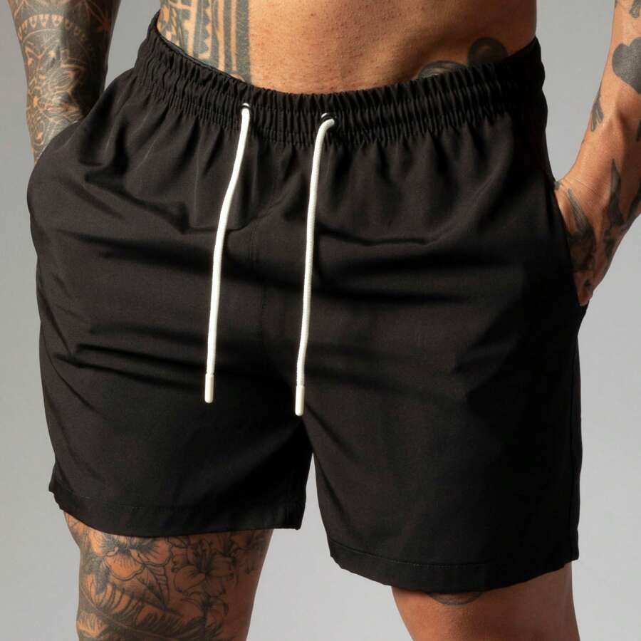 Shorts de Verão em Tactel com Elastano Bermuda Masculino Ideal para Academia - Preto - Visão 1