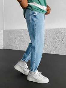 男式休闲百搭紧身牛仔裤，带口袋