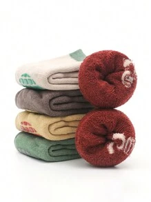 5 双装儿童厚毛圈小腿袜，带抓地力 - 字母图案，针织面料，仅可手洗，儿童防滑蹦床袜，保暖柔软，适合秋冬季