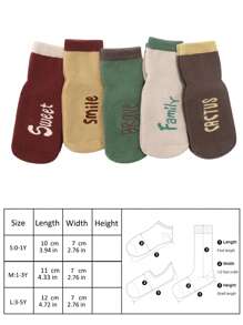 5 双装儿童厚毛圈小腿袜，带抓地力 - 字母图案，针织面料，仅可手洗，儿童防滑蹦床袜，保暖柔软，适合秋冬季