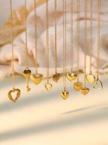 1 chiếc vòng cổ mặt trái tim vàng cổ điển bằng thép không gỉ 40+5cm dành cho phụ nữ đeo hàng ngày - Vàng - Xem 5