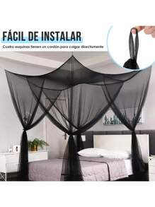 Cortinas De Cama Pabellón Colchas Tamaño King Mosquitero Colcha Tamaño King Dosel De Cama con 4 Postes De Esquina Mosquitera para Cama Dosel De Cama King Size Largo Cortina De Cama - Negro - Ver 5