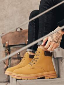 Últimos Botas Senda para Hombre de Caña Alta, Zapatos Grandes Amarillos para Hombre con Forro de Peluche, Nuevas Botas de Invierno de Carga para Hombres - Amarillo - Ver 6