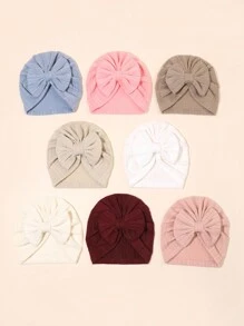 8pcs/Pack 1-6 Months Baby Knitted Jacquard Headband Hats, Infant Bow Turban Caps, Assorted Seasonal Designs