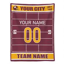 1pc Customized Flannel Blanket With Football Themed Personalized Design - Includes City, Name And Number - Football Style Decorative Gift Idea For Male, Female, Boy Football Fans