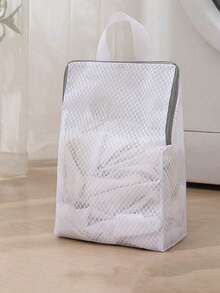 1pc White Laundry Wash Bag With Handle And Honeycomb Mesh For Delicates, Thick Fine Mesh Washing Machine Bag