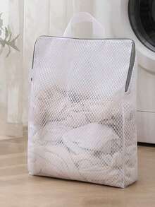 1pc White Laundry Wash Bag With Handle And Honeycomb Mesh For Delicates, Thick Fine Mesh Washing Machine Bag