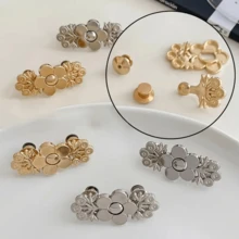 4 Stücke einstellbare Blumen Jeans Gürtelschnallen, sofort einsetzbare Metallhosen Verschlüsse, abnehmbare nahtlose Jeans Clips, Gold/Silber