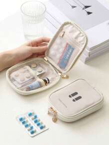 1pc Portable Leather Travel Medicine Bag, Minimalist Pu Leather First Aid Kit Pouch For Business Trip And Tourism Storage For Travel Storage Bag,Makeup Bag,Cosmetic Bag,Vacation Organizer,Large Capacity Makeup Organizer Makeup Case, For Lipstick, Brush, Skincare, Mobile Phone, Coin, Small Items, For Home,Gift,Vacation And Festival Halloween Christmas Multifunctional Use