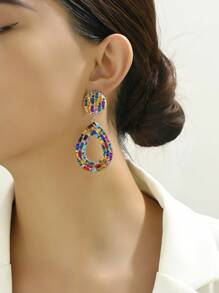 1 对时尚简约几何心形吊坠耳环，适合女士，流行热粉色和绿色，个性珠宝，适合节日派对正式舞会配饰，女士和情侣礼物 - 彩色 - 查看 17