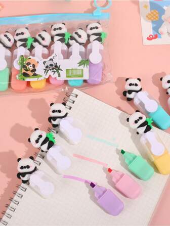 Cute Panda Mini Fluorescent Pen Macaron Color Painting Pen For Gifts Random Style