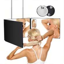 3 Way Mirror For Hair Cutting, Trifold 360° Mirror For Self Haircuts Shaving, Retractable Hanging Makeup Mirror With 10x Magnification Mirror, Portable Makeup Mirror - Black - View 2