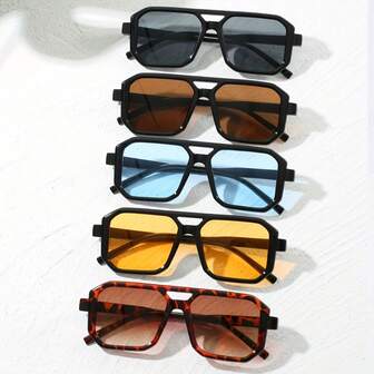 Juego de 5 gafas de fiesta con doble haz, multicolor y retro elegante de estilo Y2K, diseño sencillo de montura completa, adecuado para actividades al aire libre, fiestas, vacaciones de verano en la playa, viajes y como accesorios fotográficos