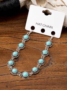 1pc Fashionable Retro Cowboy Bohemian Turquoise Hat Chain, Daily Decorative Accessory - Multicolor - View 9