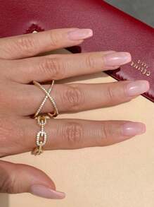 rakol 2pcs Silver Simple Cubic Zirconia Decor Ladies Ring Set - Gold - View 6