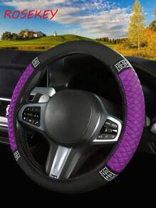 1pc Fashionable And Durable Shiny Soft Leather Car Steering Wheel Cover - Slip-Resistant, Heat And Cold Protective Gear