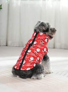 1 quần áo cho thú cưng, áo khoác ấm áp chống gió chống thấm nước in họa tiết Giáng sinh cho chó, thích hợp cho mèo và chó nhỏ vào mùa thu/đông - Đỏ - Xem 12