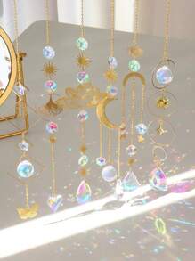 1PC/6PCS Artificial Crystal Wind Chime Pendant, Star Moon Lotus Sun Prism Ball Light Catcher, Home Room Decoration, Window Light Collection Pendant, Outdoor Wedding Party Supplies Rama Decoration,Home Decor ,Room Decor,Wall Decor Gifts Birthday Graduation E-I-D