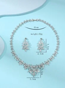 1 套 3 件套欧美风格铜首饰套装，配锆石项链和耳环，花卉装饰，适合婚礼、晚礼服、派对、女士节日穿着 - 花朵 - 查看 10