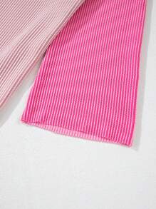 女士粉色拼色罗纹宽松连帽衫 - 粉色 - 查看 9