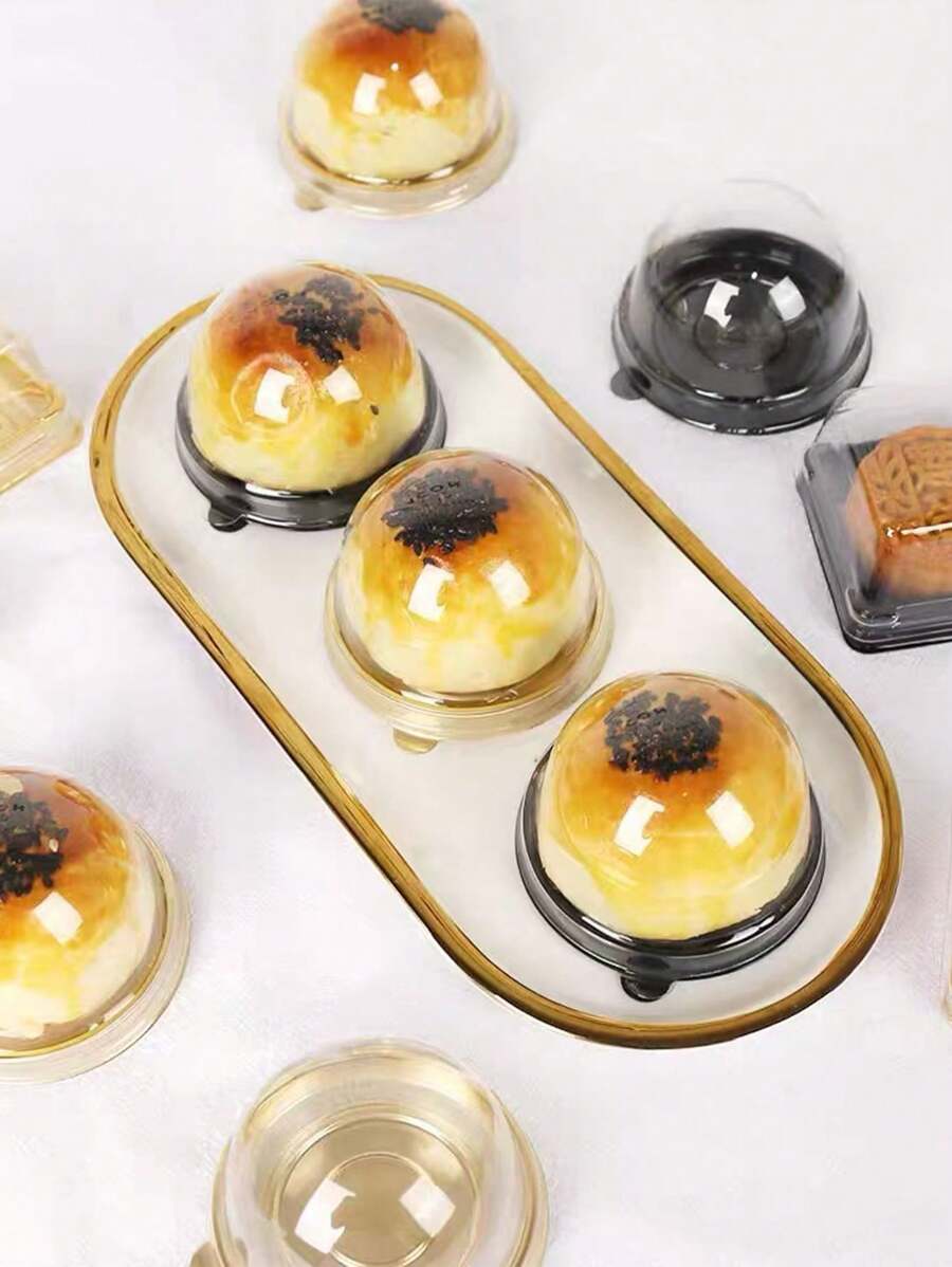 20 件装透明圆形/方形塑料礼品盒，适用于月饼、咸蛋黄糕点促销 - 黑色 - 查看 1