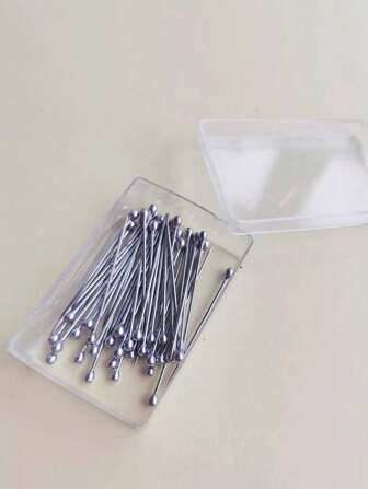 1 boîte d'épingles à hijab argentées brillantes et perle-comme