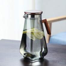 1 件大容量创意木制盖玻璃水壶，耐热高硼硅冰茶/水壶