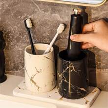 Couple's Mouthwash Cup, High-End Toothbrush Holder, Bathroom Storage Rack, Simple And Creative Couple's Gargle Cup, Ceramic Toothbrush Cup, Marble Pattern Handleless Mouthwash Cup Home Bathroom Decor Summer Back To School