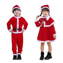 圣诞节儿童服装兄弟姐妹套装经典红色圣诞老人服装女孩男孩时尚圣诞服装，圣诞老人服装，圣诞老人，圣诞服装儿童 - 紅色 - 查看 1