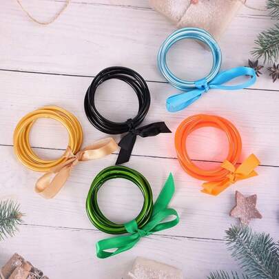 5pcs Set Cute Multi-Layer Solid Color Shiny Gold Glitter Acrylic Bangle Bracelets, Fashion Jelly Bangle Suitable For Beach & Holiday Wear