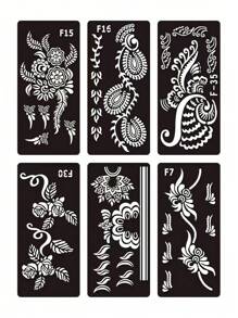 32 件装指甲花纹身模板，花卉图案手绘临时纹身，可重复使用人体艺术模板 - 黑色 - 查看 7
