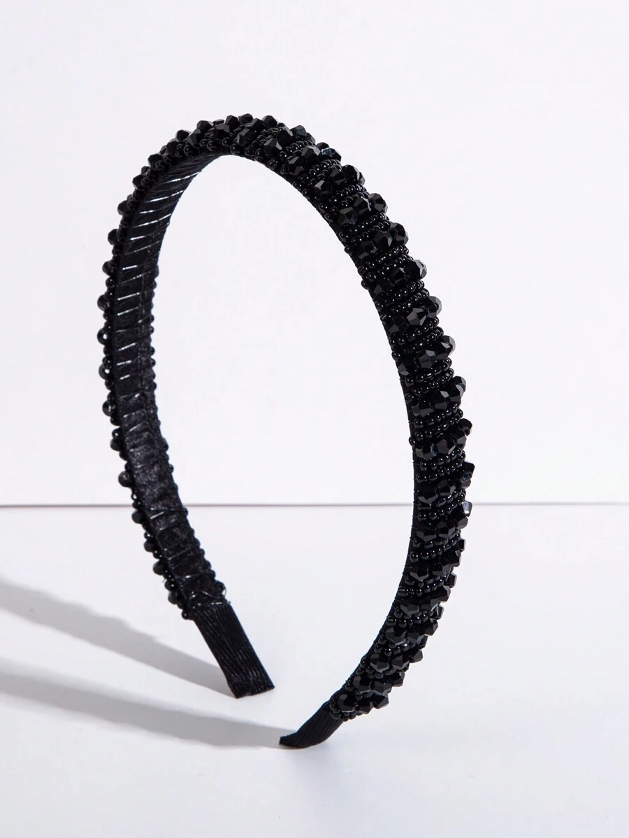 1 pieza Diadema de cristal de malla delgada, accesorio para el cabello de estilo coreano, diadema, aros para el cabello, accesorios para el cabello negros, accesorios de belleza para el hogar - Negro - Ver 1