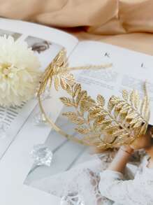 1pc Metal 3D Leaf Shape Hair Clip, Golden Hair Hoop Suitable For Bride, Parties, Festivals,Hairband,Hairband,Hair Hoop Headbands ,Head Piece Hair Accessories Head Accessories - Gold - View 5