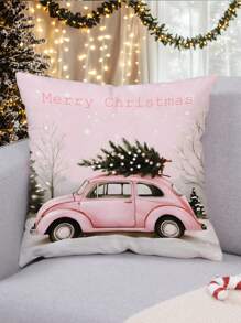 1pc Christmas Gingerbread Man, Pine Cone, And Holly Leaf Pattern Decorative Cushion Cover, Modern Fabric Velvet Print Throw Pillow Sham For Sofa/Living Room Christmas Home Decor, No Filler.