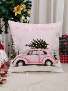 1pc Christmas Gingerbread Man, Pine Cone, And Holly Leaf Pattern Decorative Cushion Cover, Modern Fabric Velvet Print Throw Pillow Sham For Sofa/Living Room Christmas Home Decor, No Filler.