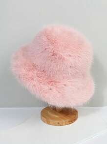 1pc Women Faux Fur Y2K Style Thick Furry Bucket Hat, Suitable For Extremely Cold Days, Outdoor Snow Activity, Daily Wear, Warm In Winter