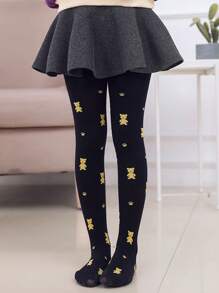 3pcs Girls' Jacquard Soft Knit Leggings, Cartoon Bear Pattern - Multicolor - View 5