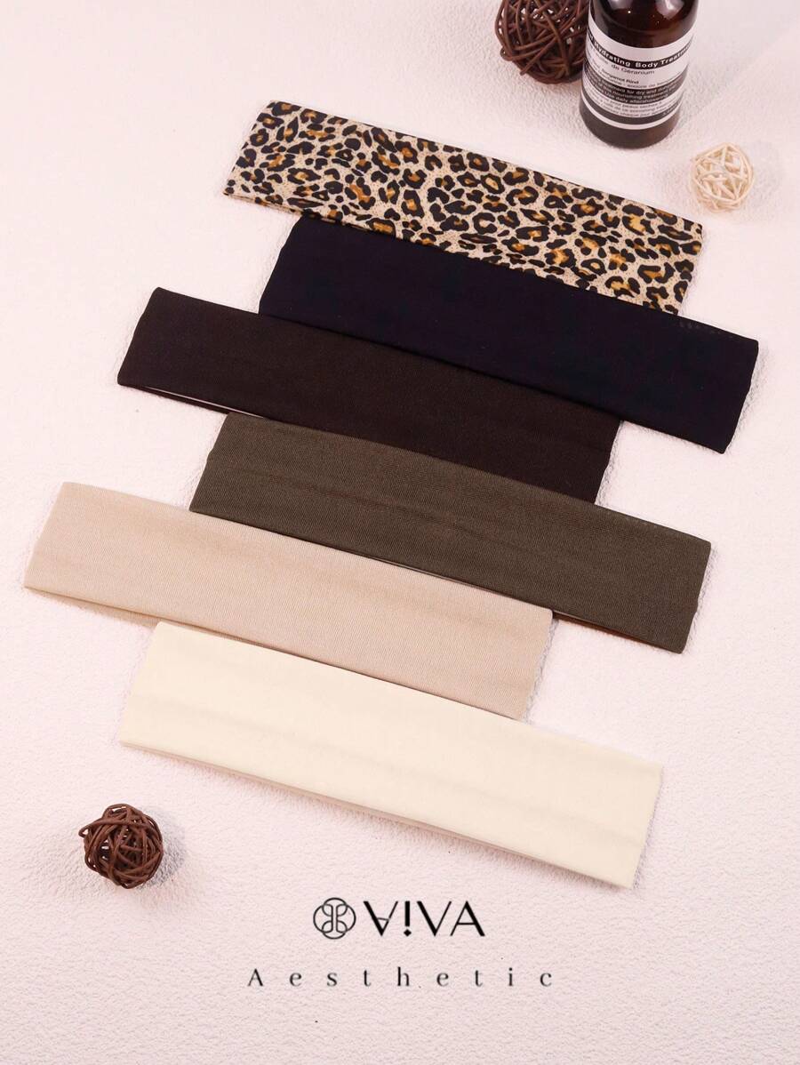 6 cái/bộ in họa tiết da báo & Polyester màu trơn thanh lịch thường ngày dễ thương phụ kiện tóc cho phụ nữ - Nhiều màu - Xem 1