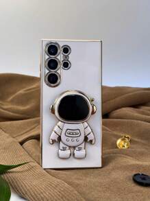 宇航员支架手机壳，可折叠电镀软壳防震保护套，适用于 17 16 15 14 13 12 11 XS XR X 7 8 Plus Pro Max Galaxy S25U S24 S23 A55 A54 A35 A25 A15 A16 A17 A06 A07、Redmi 9 10 12 13 14C T A Redmi Note 9 10 11 12 13 14、Redmi A5 电镀保护套 - 白色 - 查看 3